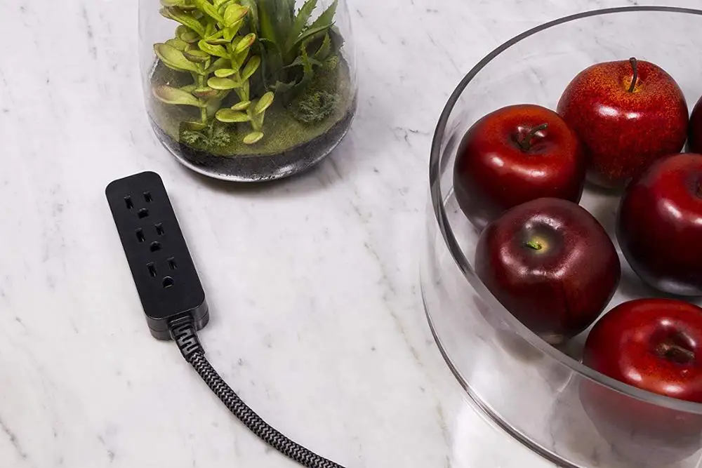 
3 Outlet Fabric Braided Extension Cord With Surge Protector, 3 Prong Flat Plug, ETL Listed 12FT Power Cord 