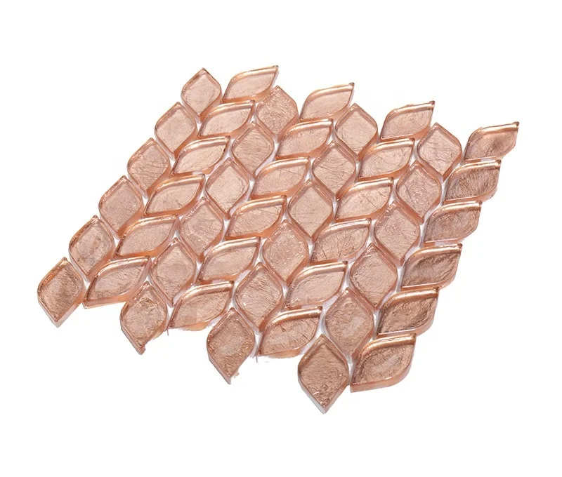 Kitchen Splashback Copper Foil Leaf Shaped Glass Mosaic Tile Water Jet Mosaic Tile