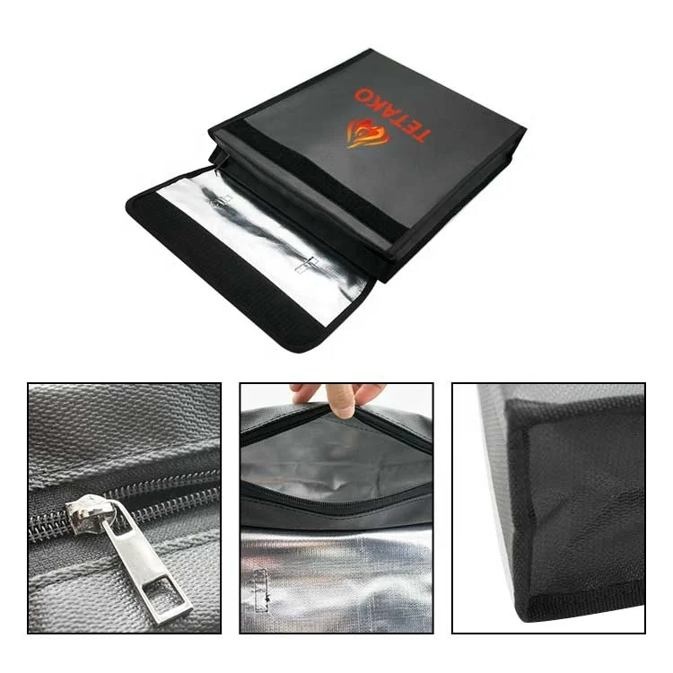 Custom logo tote security large zipper waterproof fireproof bag for documents