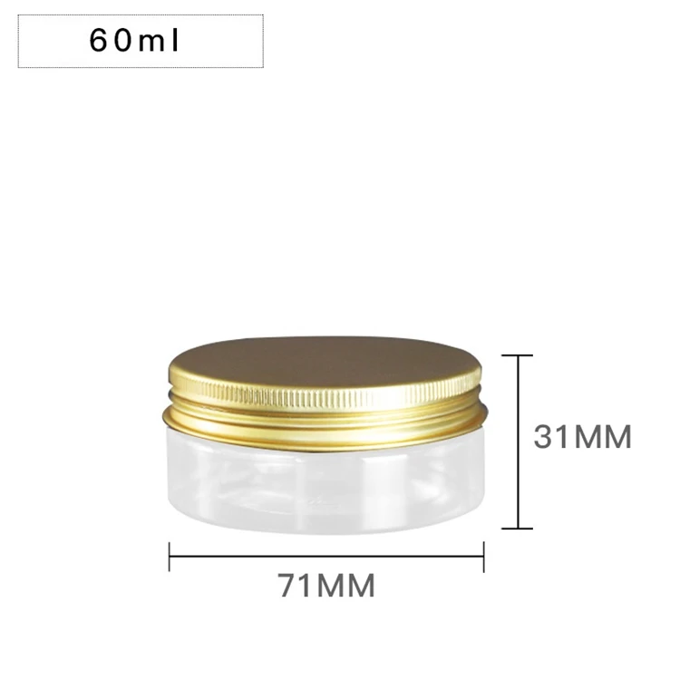 IBELONG Wholesale 60ml empty round clear pet plastic cosmetic packaging cream jar  with clear plastic cap