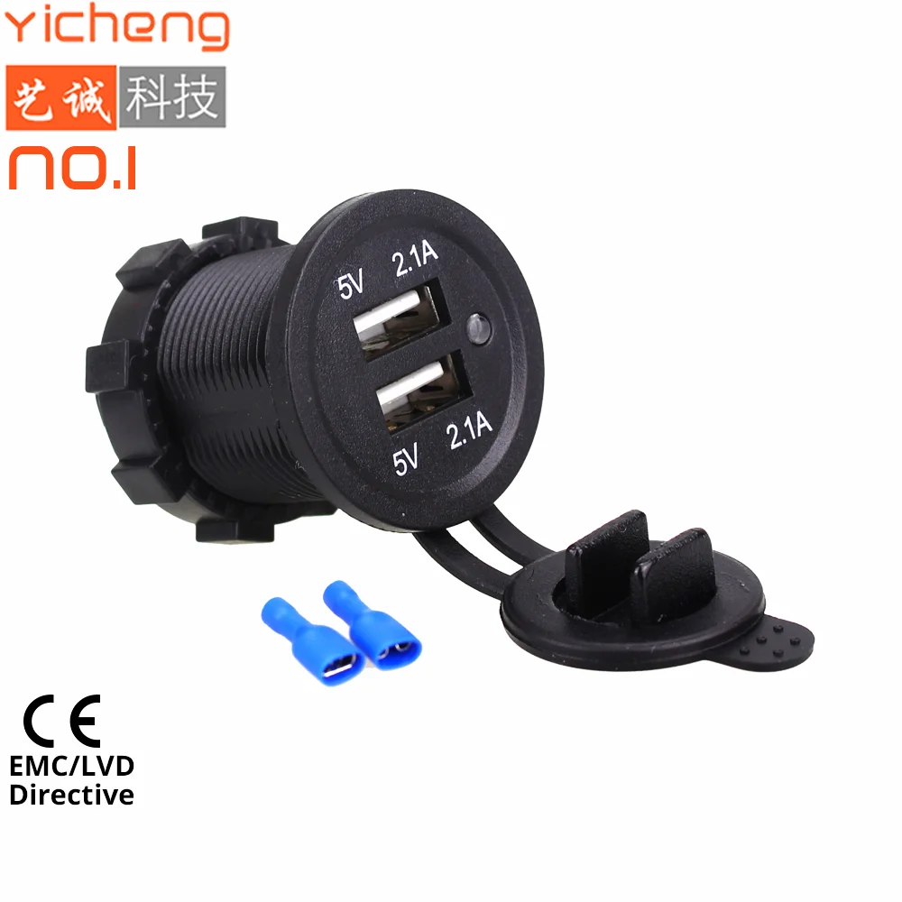
12-24VDC 4.2A 2 Ports Fast Charging Socket Car USB Adapter with LED Indicator 