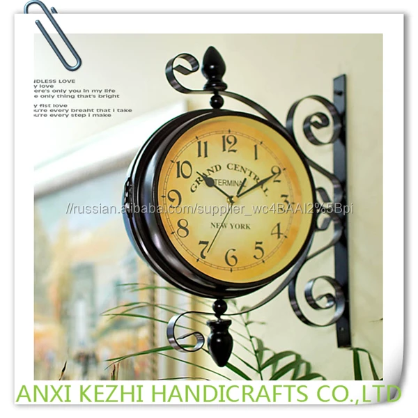 Кованые Антикварной двухсторонний Вращающийся Настенные Часы Украшения