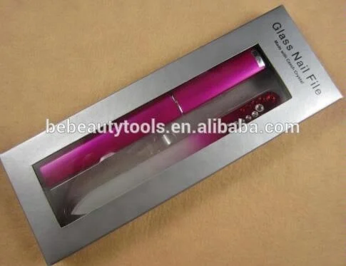 Glass nail shaping files for natural&artificial nails, nail polish file in leather pouch, French mani pedi art shiner file