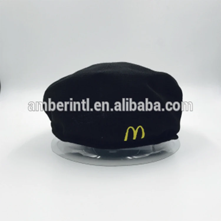 Custom Size Black Embroidery Logo Polyester Adults Uniform Beret Cap