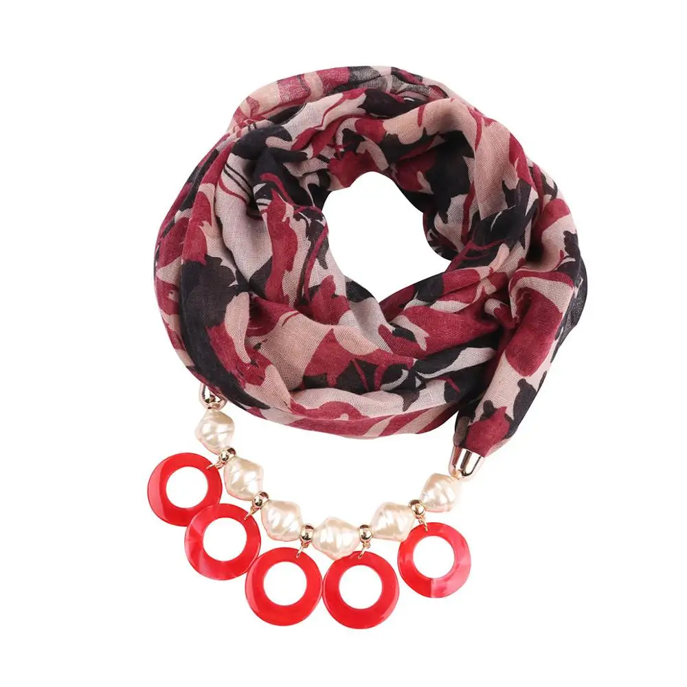 Wholesale 2019 newest accessories necklace scarf fashion cheap plain round pendant women jewelry knit infinity scarf