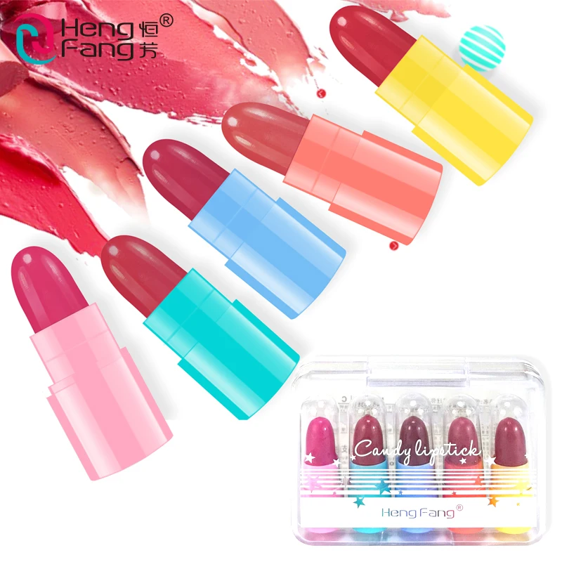 Private label high pigment cosmetic beginner use products mini 5 in 1 new fashion color lipstick set