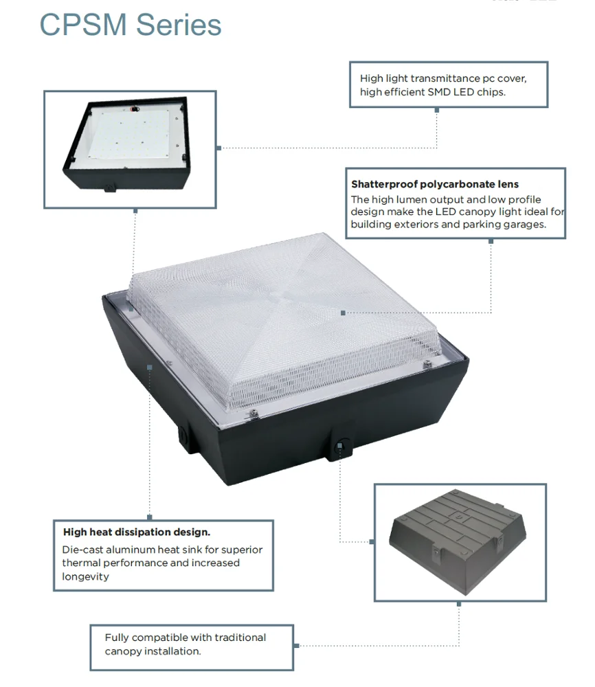 
ETL/cETL & DLC 40W IP65 Indoor Lighting LED Canopy Light 