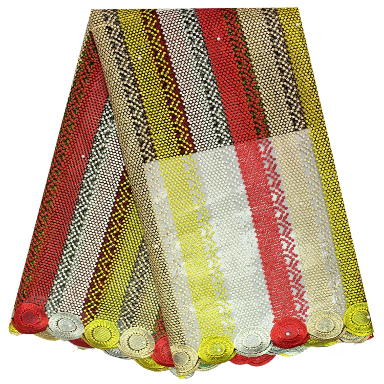 Stripe Mixed Color Style african french lace embroidered tulle fabric