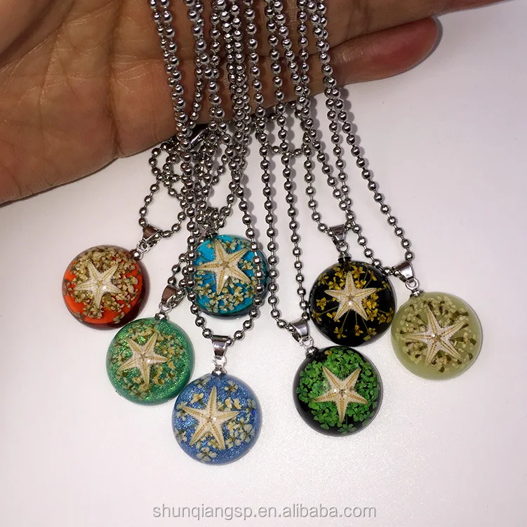 Wholesale new design stainless steel resin starfish pendant necklace provide custom