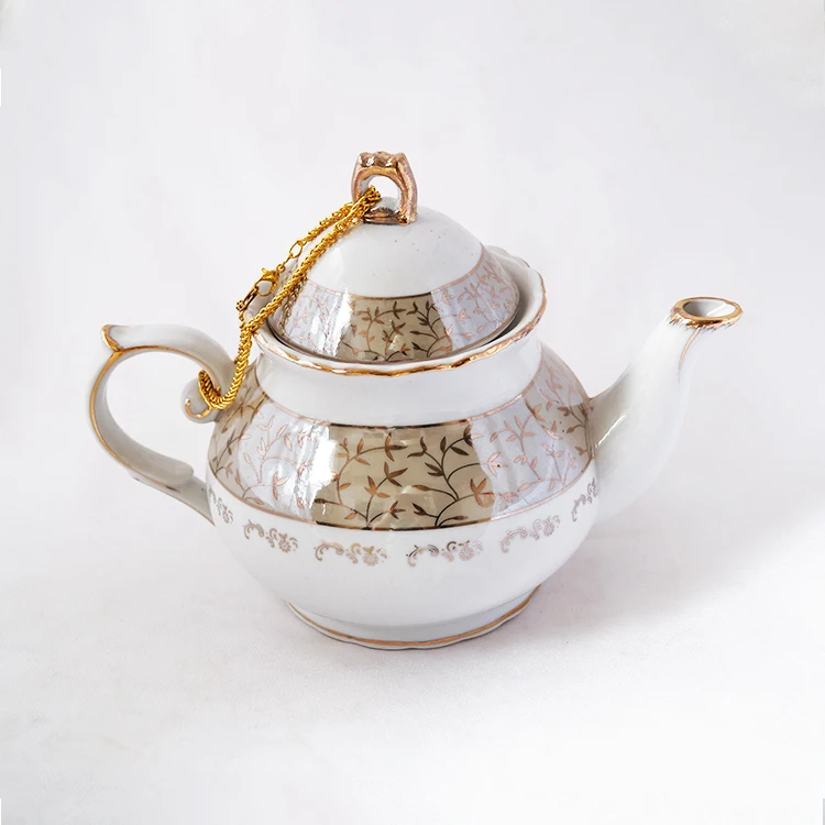 New Luxury Restaurant Drinkware Ceramic Tea Pot 8 Inch Coffee Color Gold Leaf Porcelain Tea Pot & Kettles