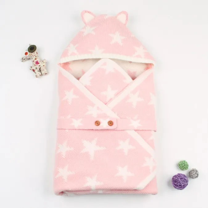 2023 China Newborn Winter Knit Star Receiving Blanket Sweater Crochet Handmade Button for Baby Sleeping Bag Baby Quilt Blanket