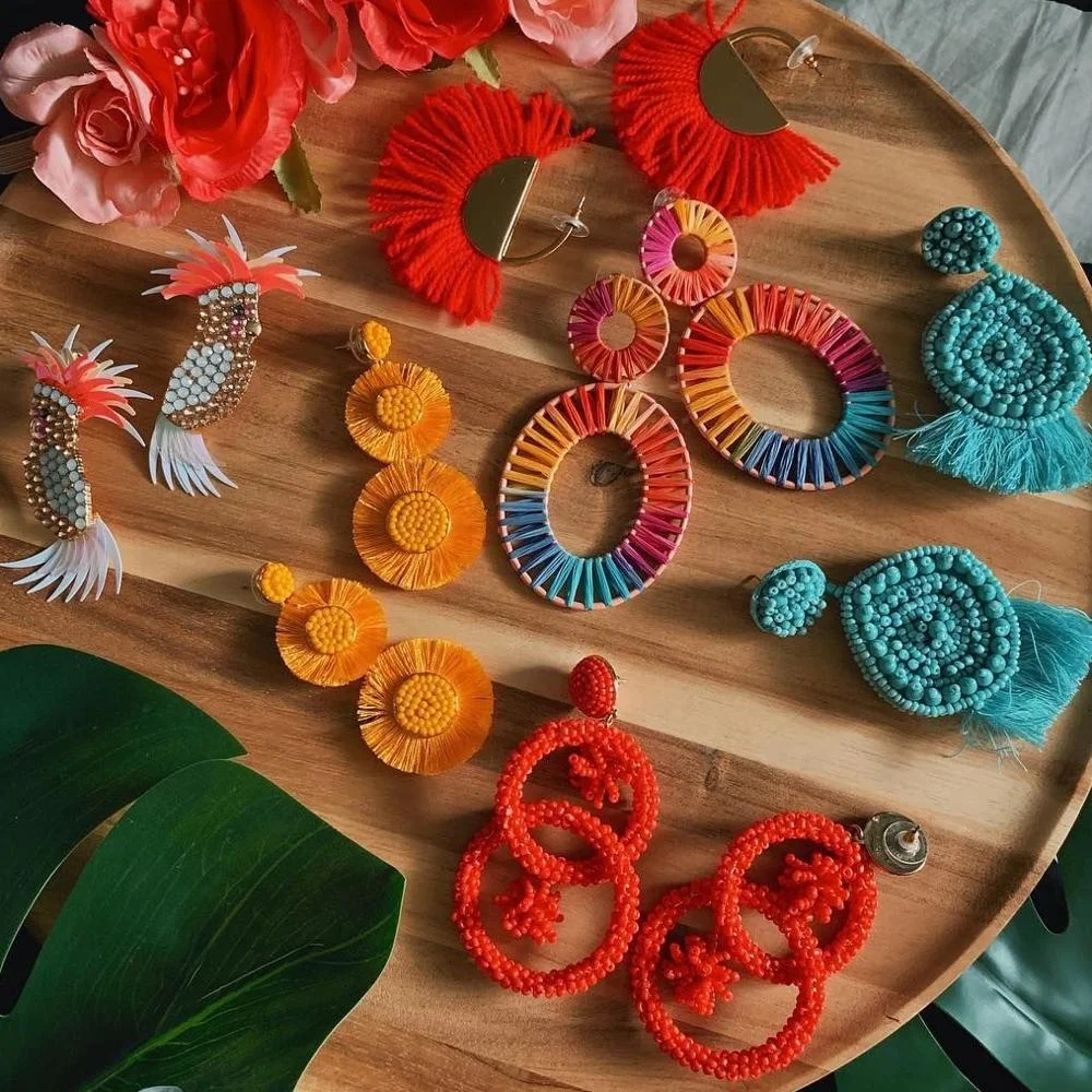 Kaimei 2019 New Bohemian Shell Drop Dangle Earrings for Women Handmade Rattan Knit Summer Tortoise Shell Tassel Drop Earings