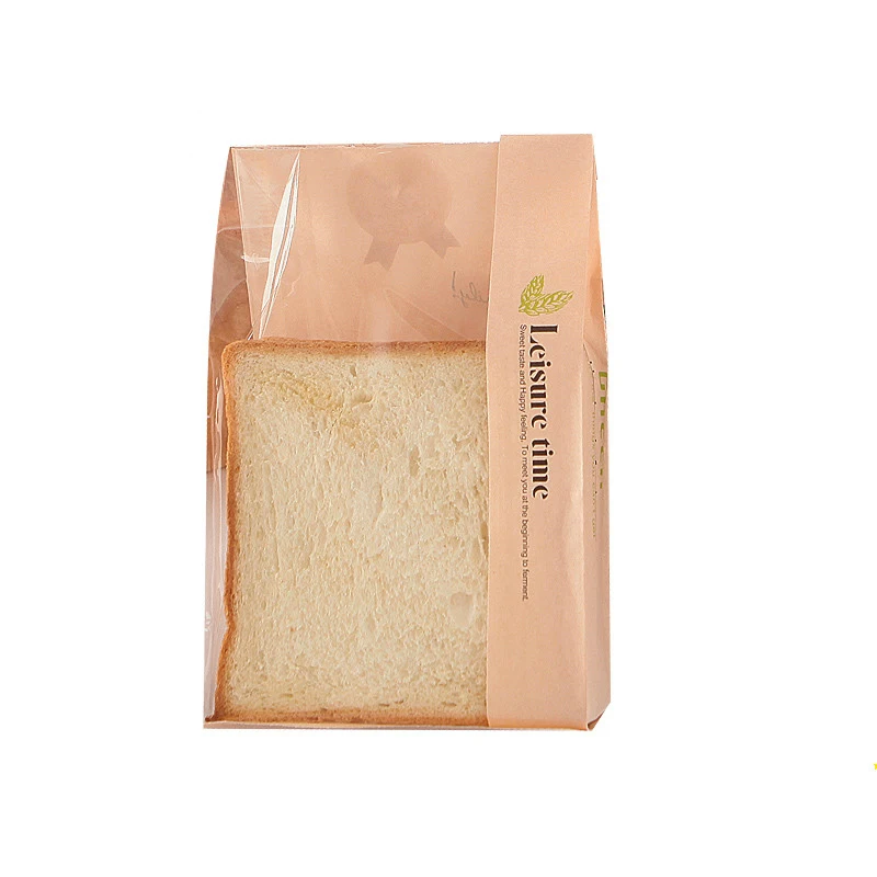 wholesale Cheap Fashion Small Baking  Toast Bread Packing Brown Greaseproof  Kraf Paper Kraft Bag With Clear Window For Food