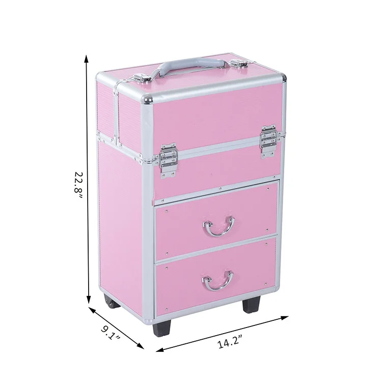 Pro Rolling Wheeled Aluminum Storage trolley makeup luggage suitcase