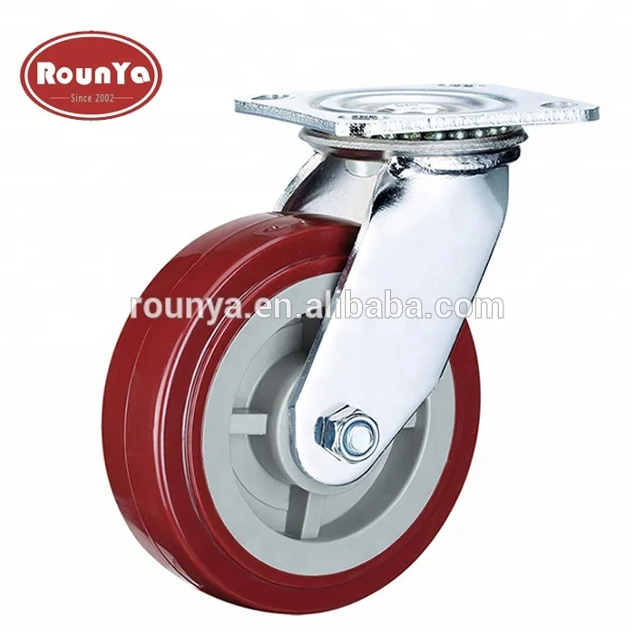 
Rounya standard duty 4 to 8in swivel polyurethane caster without brake 550lb cap red 