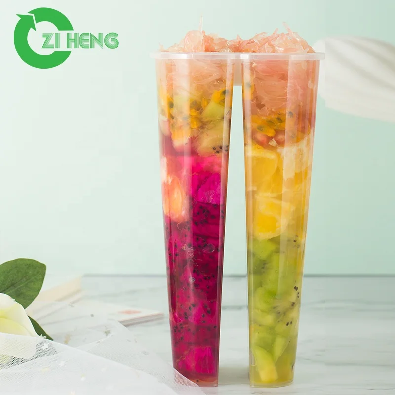 Heart shaped plastic cups shapes twin double cup for boba tea heart cup