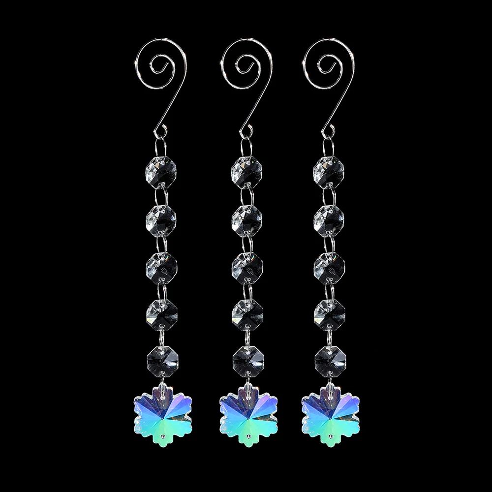 Hot sale christmas crystal octagon bead suncatcher hanging glass garlands with snowflakes pendant