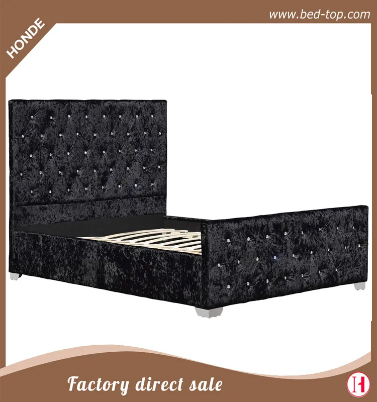 French Style Diamond Velvet Fabric Upholstered Bed With High Headboard