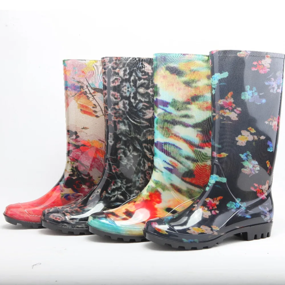 custom printing cheap PVC wellington rain boots women China manufacturer