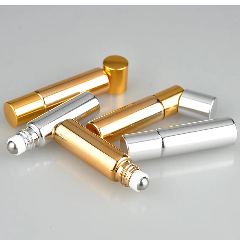 IBELONG hot sale 5ml 10ml golden silver glass roll on bottle with golden aluminum cap