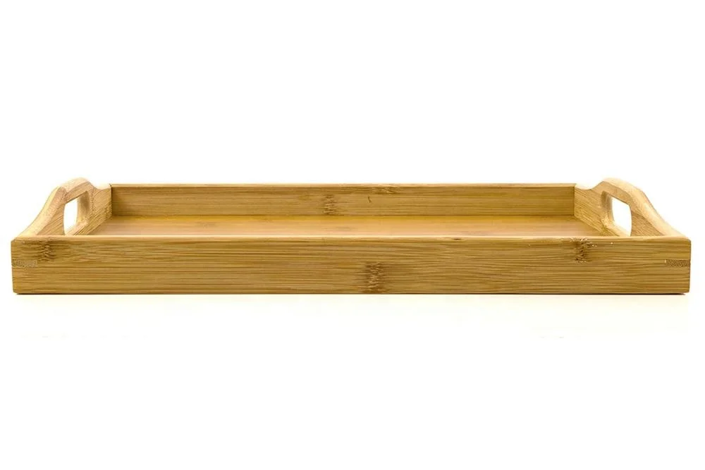 Rectangle Bamboo Wooden Butler Serving Tray With side Handles Use for Breakfast, Coffee Table/Butler Serving Trays