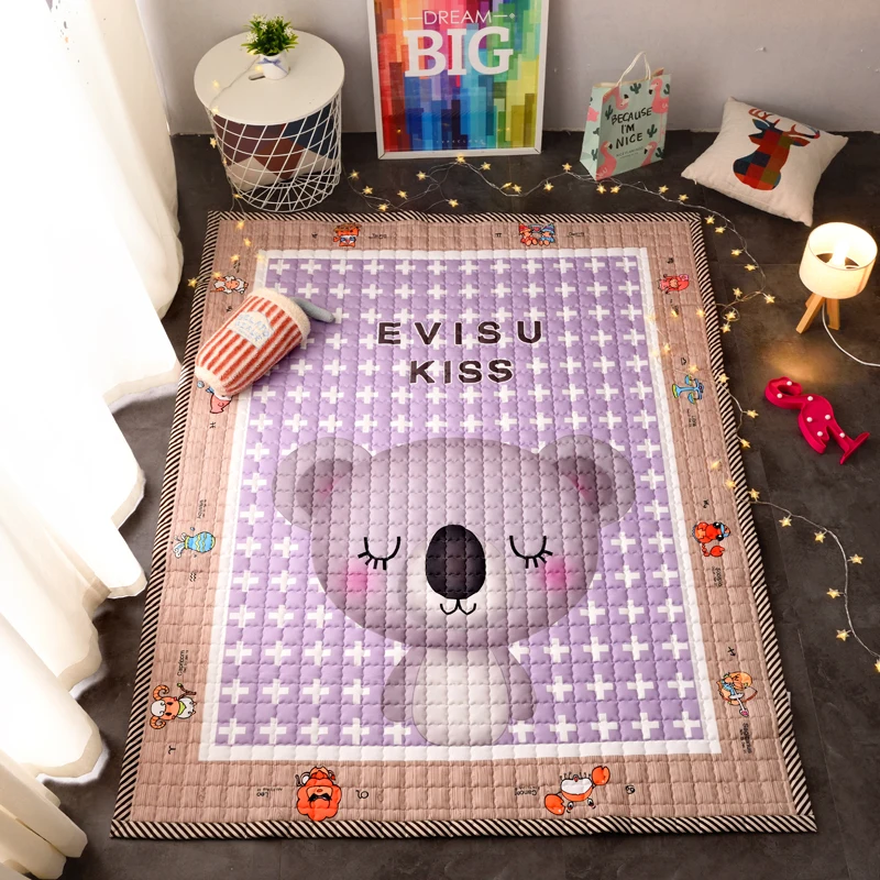 Оптовая продажа, мультяшный толстый хлопковый стеганый детский коврик, экологически чистый хлопковый детский игровой коврик для ползания