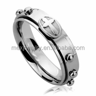 6MM Stainless Steel Wedding Band Ring Cross Engraved Rosary Spinner Praying Ring