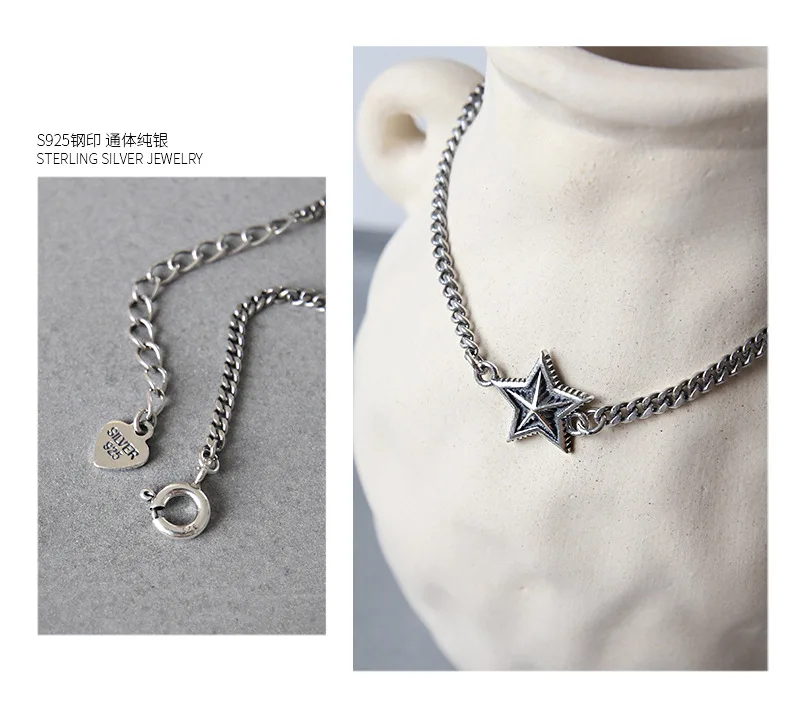 
Maxhen68 Korea handmade s925 Sterling silver fashion personality retro stars bracelet for women 