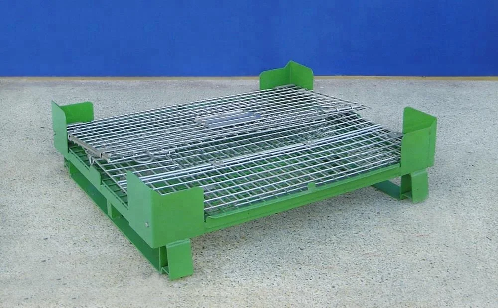 Heavy duty warehouse wire cage with pallet,Industrial Folding Wire Mesh Pallet Storage Box