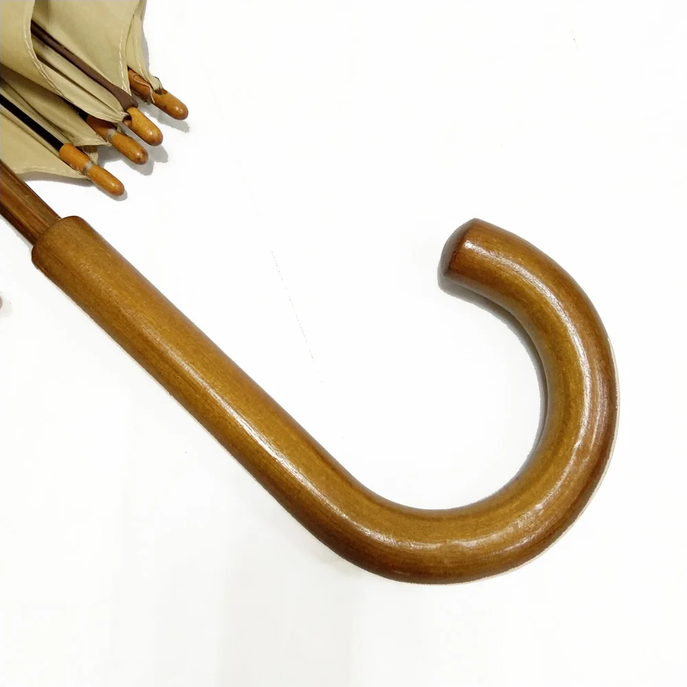 Auto Open Double Canopy Blue Sky White Clouds Print Wooden Handle Umbrella