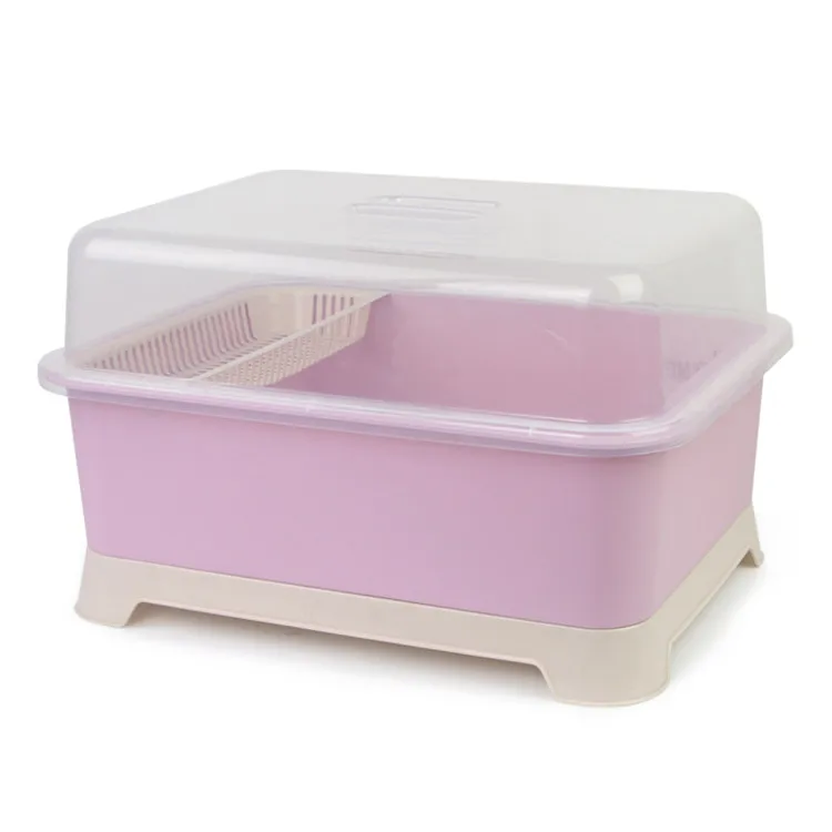 Kitchen Plastic Dish Drying Drainer Rack With Cover