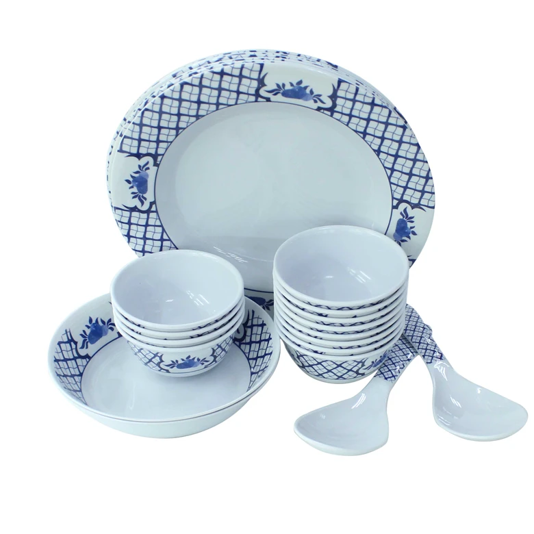 22 pcs multi shape China blue-white super ware tableware set melamine dinner sets