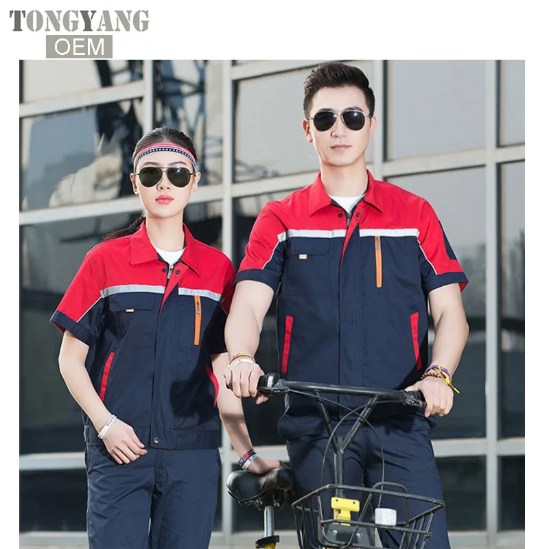 Тонкие Светоотражающие комплекты одежды TONGYANG для работы, унисекс, рабочая одежда, костюмы, куртка с коротким рукавом + брюки, рабочая фабричная форма