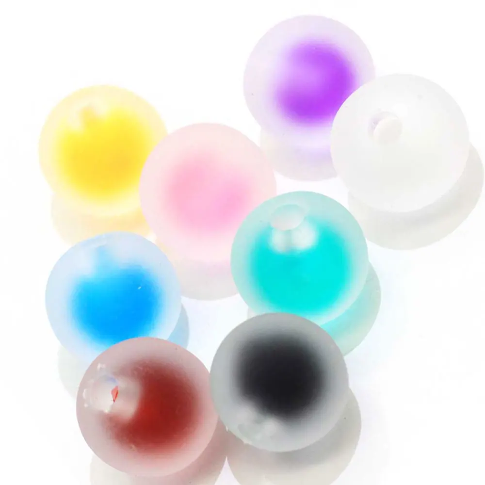 China Yiwu 16mm  Acrylic Round Frosted Matte Transparent Bead Colorful Double Inner Bead 3mm Hole