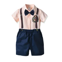 Рубашка с коротким рукавом и нагрудник из 2019 хлопка, комплект из 4 предметов, детская одежда, летние комплекты для мальчиков