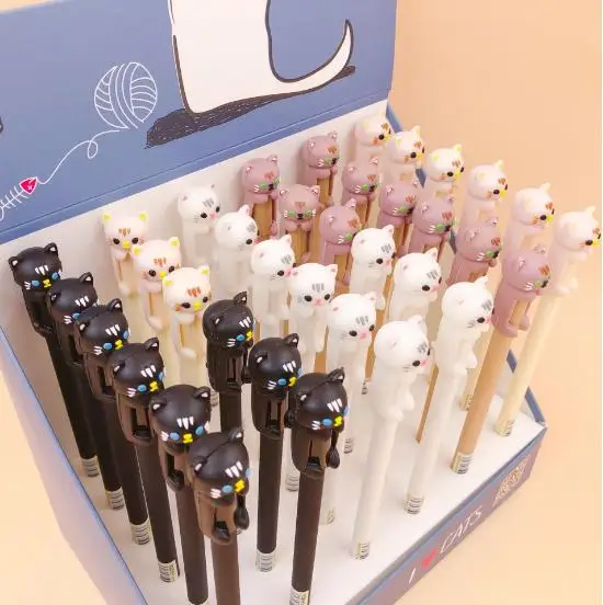 cartoon silica gel pen color big flower cat cartoon silica gel pen 36 a box  PN5057