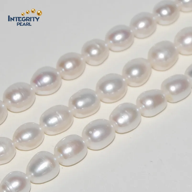 grade AA- 10x12mm rice drop natural freshwater pearl strand bead
