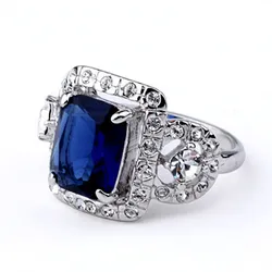 Europe Fashion 925 Sterling Silver Jewelry Wholesale Watches Shape Big Blue Sapphire Ring For Men