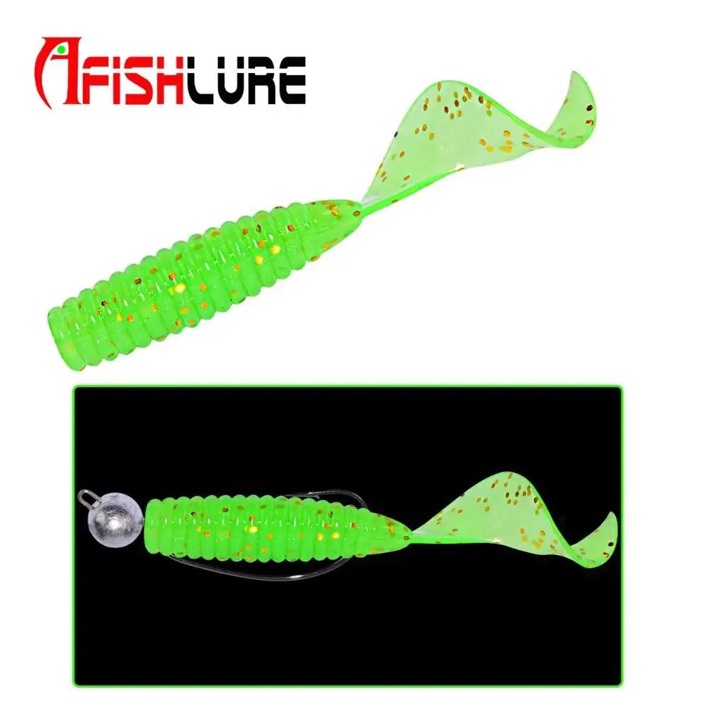 Factory Luminous Soft fishing worms Lure Knife tail swim baits 45mm 1.2g 12pcs a bag Grub Baits Night fishing fishing swimbait