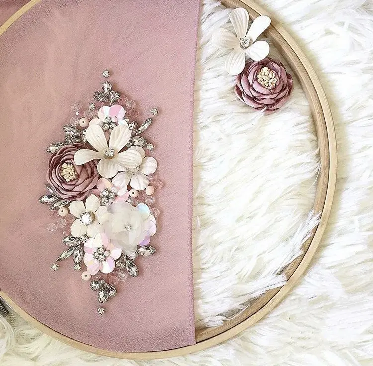 Wedding occasion beaded flower 3d crystal rhinestone embellished chiffon long shawl hijab scarf