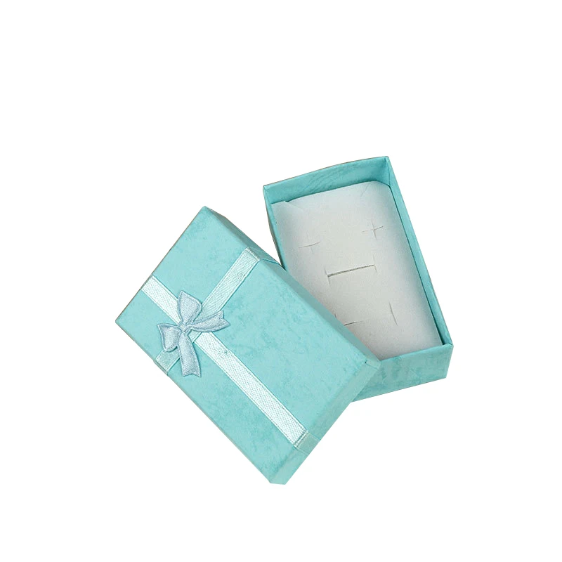 Custom logo small jewelry paper packaging gift box girls earring jewelry mini color cheap packing storage box with ribbon