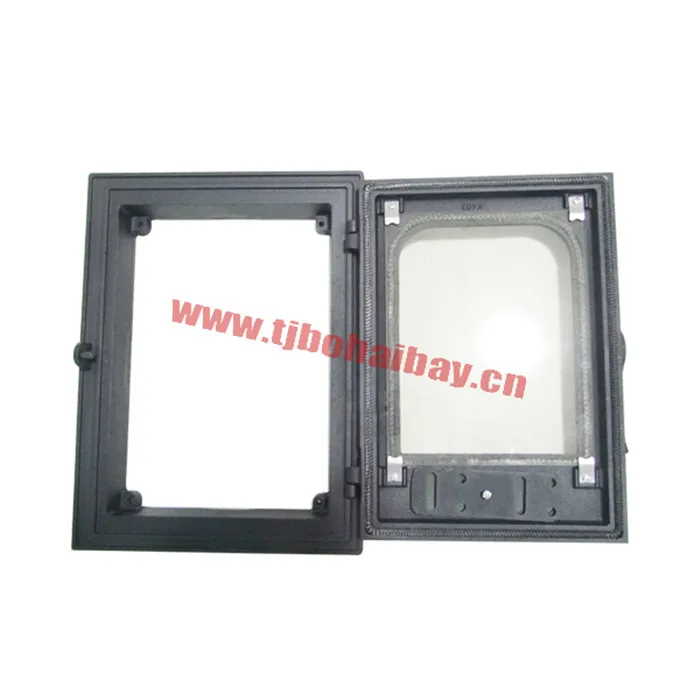 Cast iron stove door with high temperature resistant glass