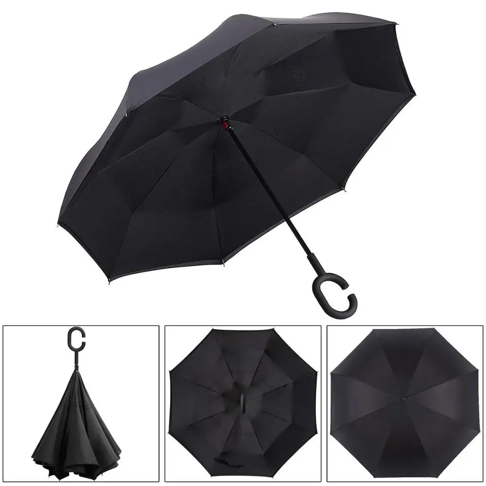2023 Fashion Innovative Trending  Double Layer Upside Down Windproof Fiber Glass Sunflower Printing Inverted Umbrella