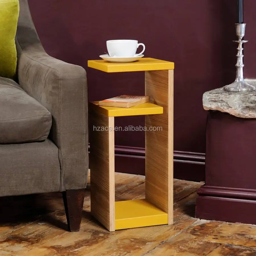 Solid Wooden G Shape Table Customization Printing Small Stand Shelf for Coffee Cup Sofa Side Table