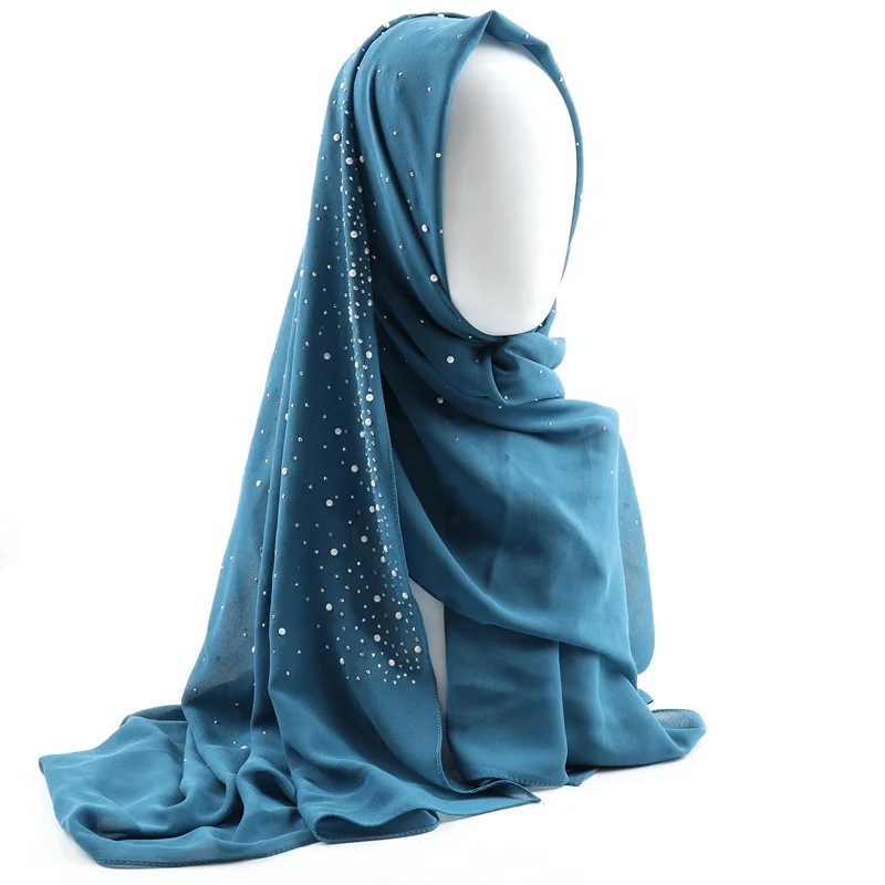 Factory Sale Plain Chiffon With Gold Beads Women Glitter Scarf Luxury Diamond Scarves Hijab
