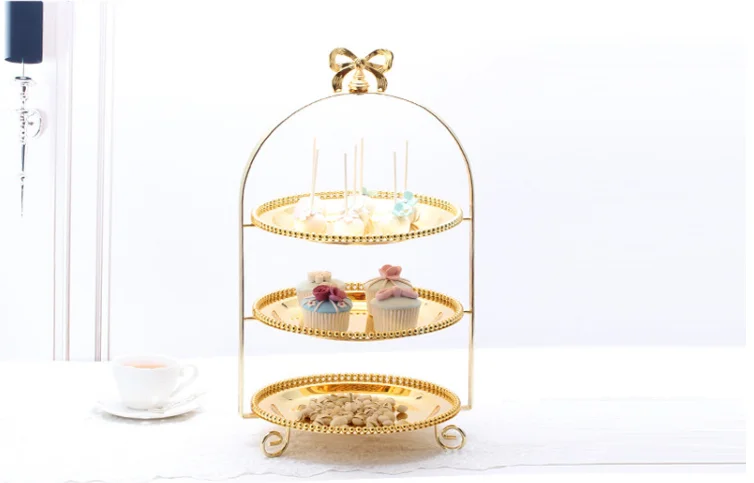 Miniature Wholesale Cheap Wedding Decorations 3 Tiers Small Mini Cupcake Holder Gold Cardboard Aftermoon Tea Cake Stand