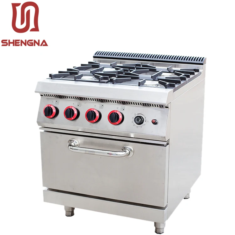 Пропановое кухонное коммерческое оборудование для приготовления пищи, газовая плита с 4 горелками и электрической духовкой
