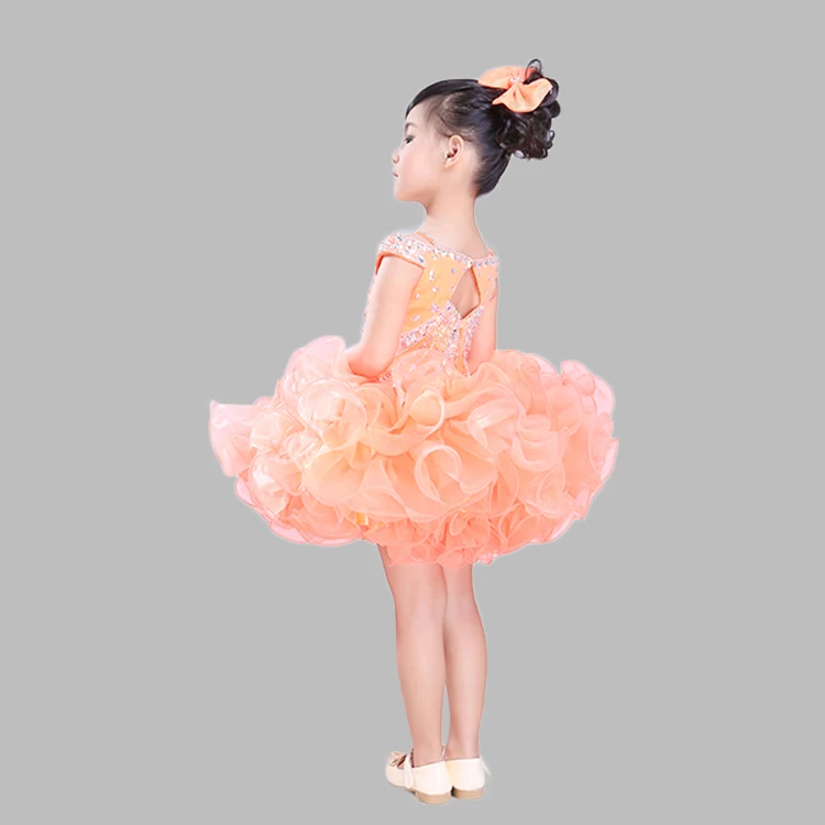 Beautiful mini ball gown organza material birthday flower girl dresses
