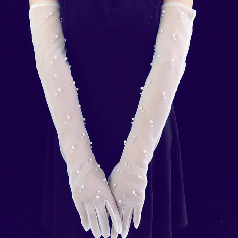 Свадебные перчатки G9838M14I, свадебные перчатки с жемчугом, свадебные перчатки