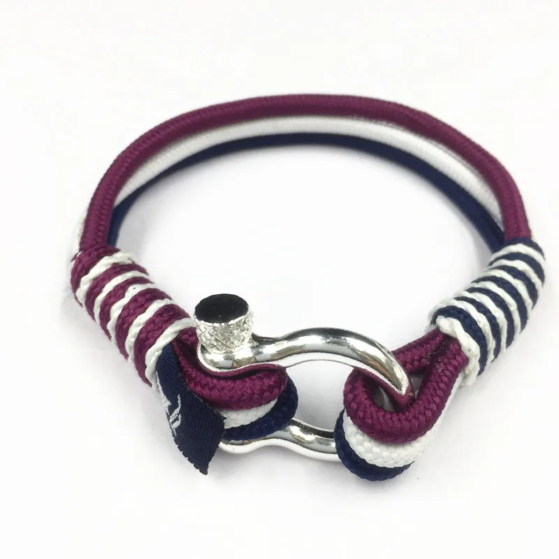 Online shop hot selling multi color cheap custom Shackle nautical rope bracelet men
